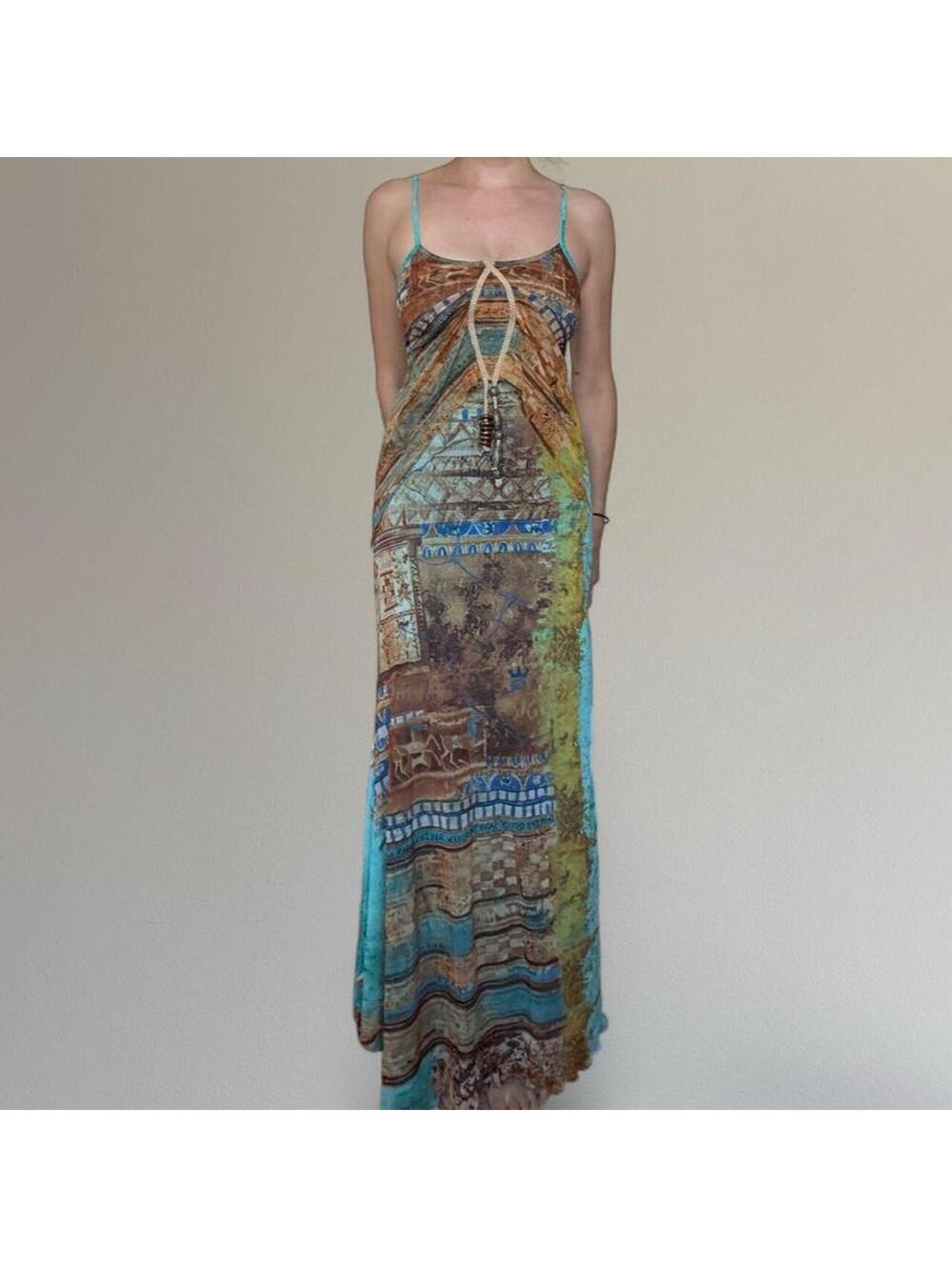 Vintage Save the Queen Egyptian motif maxi dress